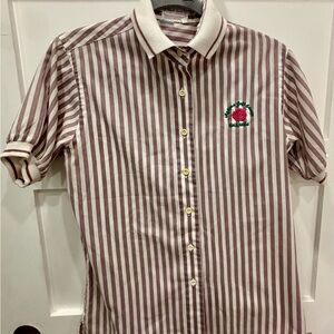 Vintage Women’s Makona Golf Course Striped Button Down Shirt with Embroidery